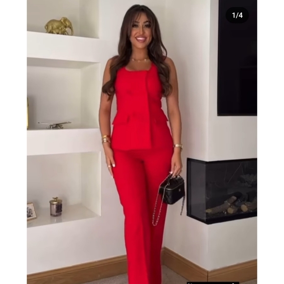 Zara 2 PC Set Lined Button Vest & Pants Red - Picture 13 of 16